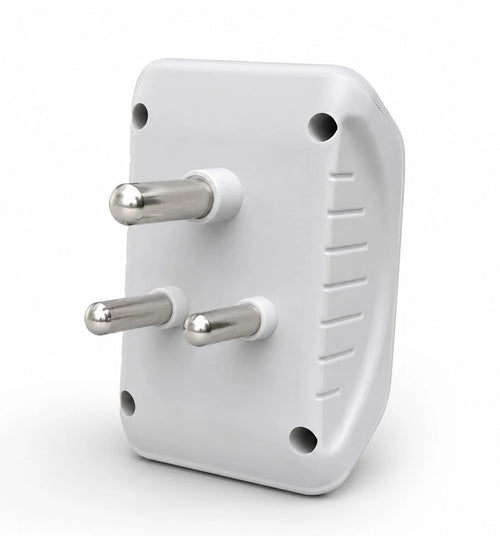 Back of 6A multi plug adapter showing the 3 round pins