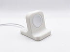 White 3D printed Apple Watch charging stand, front view