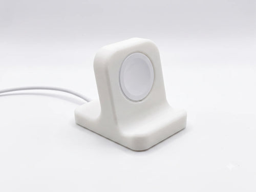 White 3D printed Apple Watch charging stand, front view