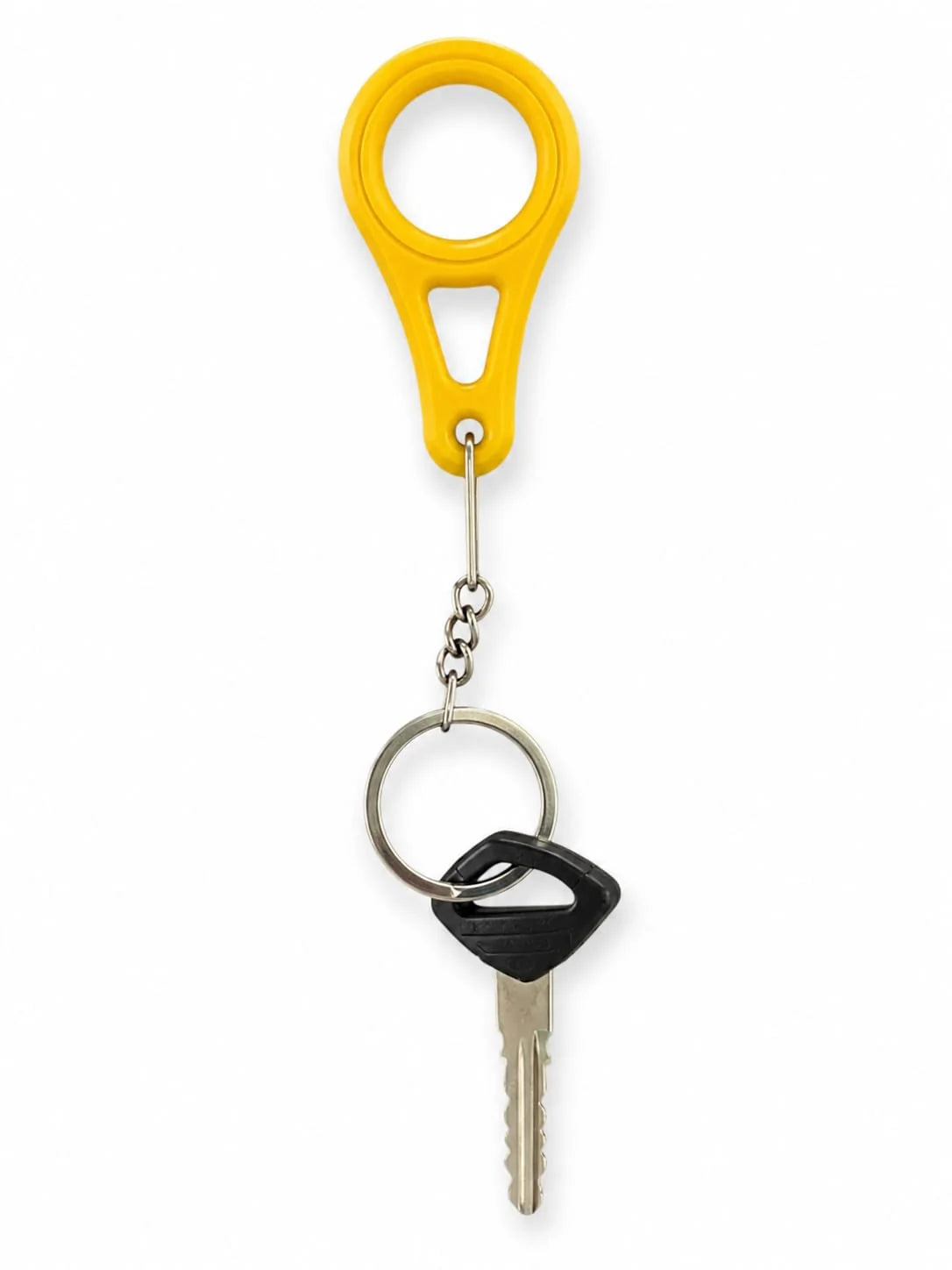 Yellow 3D printed bag clip keychain with key ring and car key