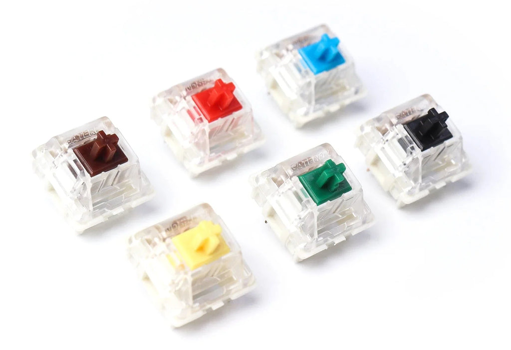 Gateron mechanical switches in brown, red, blue, black, green and yellow