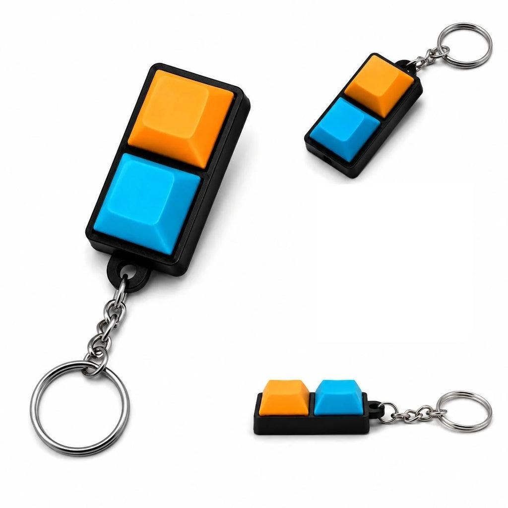 2-key mechanical keyboard keychain fidget toy with orange and blue keycaps
