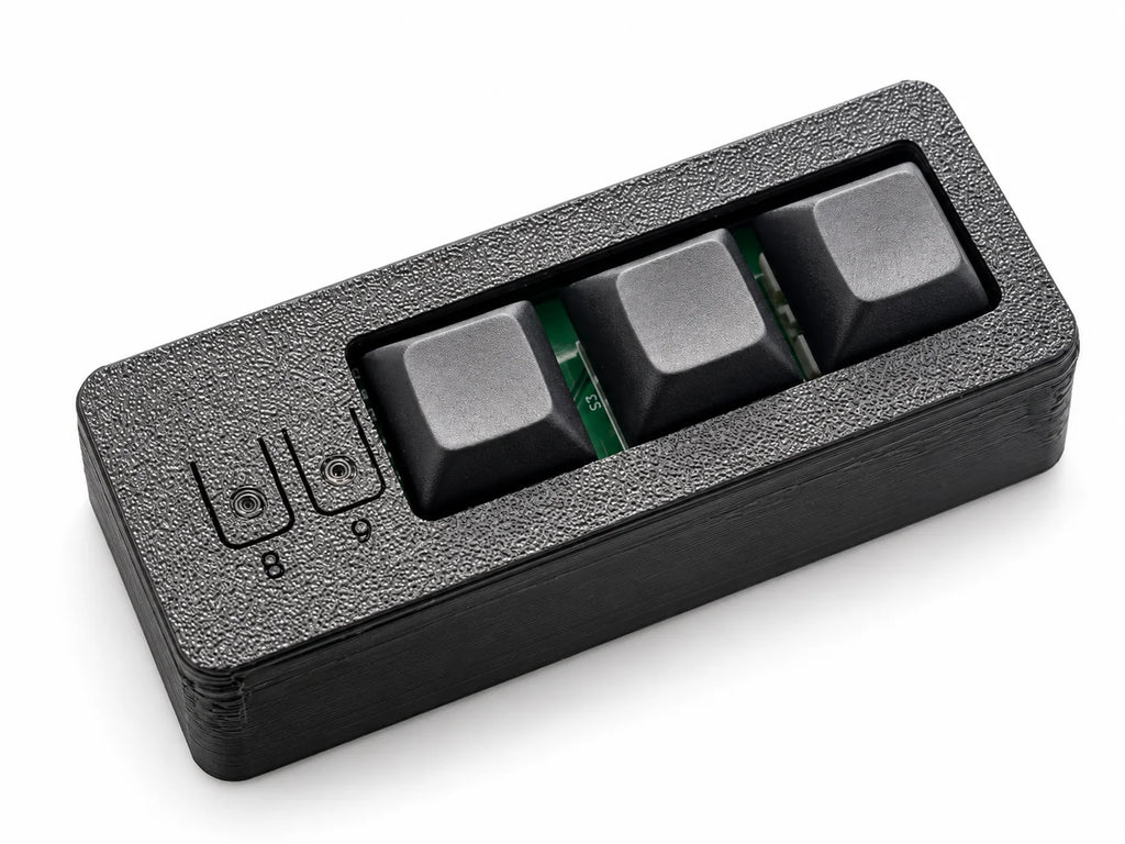 PicoPad 3x1 macro pad front angle showing 3 black keys