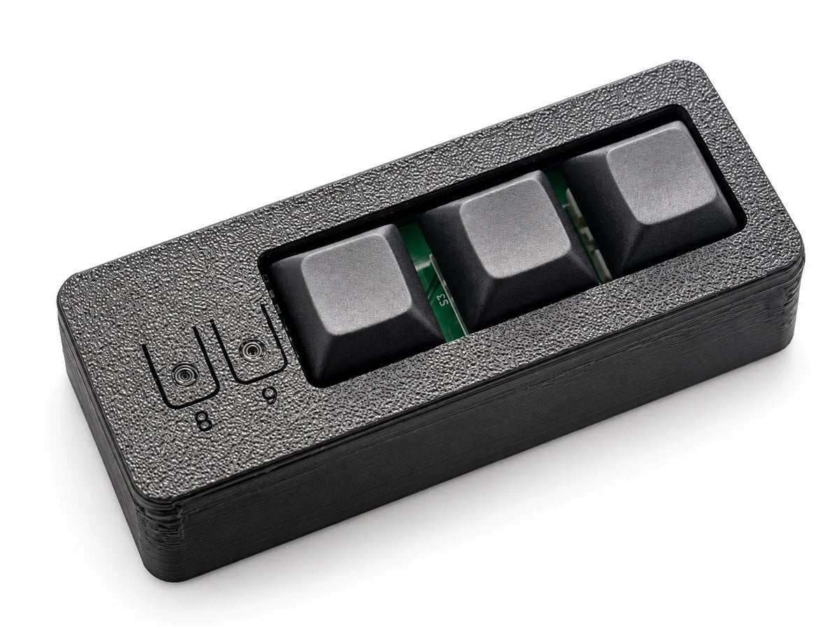 PicoPad 3x1 macro pad front angle showing 3 black keys