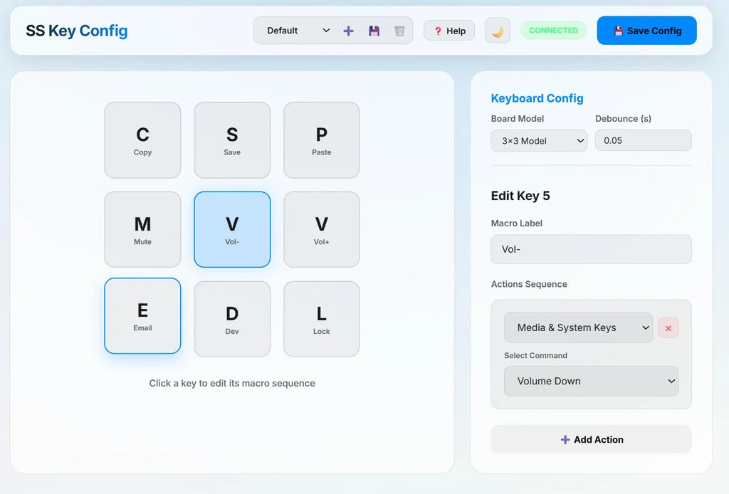 PicoPad web configurator for assigning macros to keys