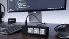 PicoPad 3x1 with labelled keycaps on a coding desk