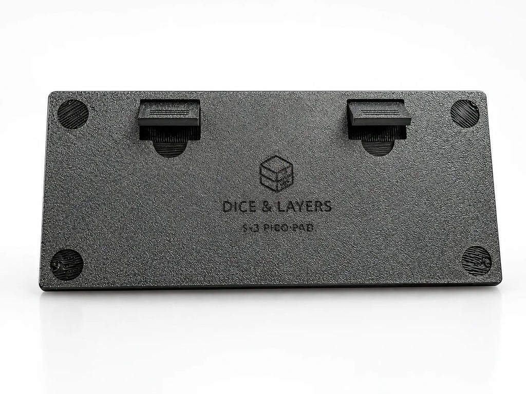 Underside of PicoPad 5x3 with Dice & Layers logo and fold-out flip stand