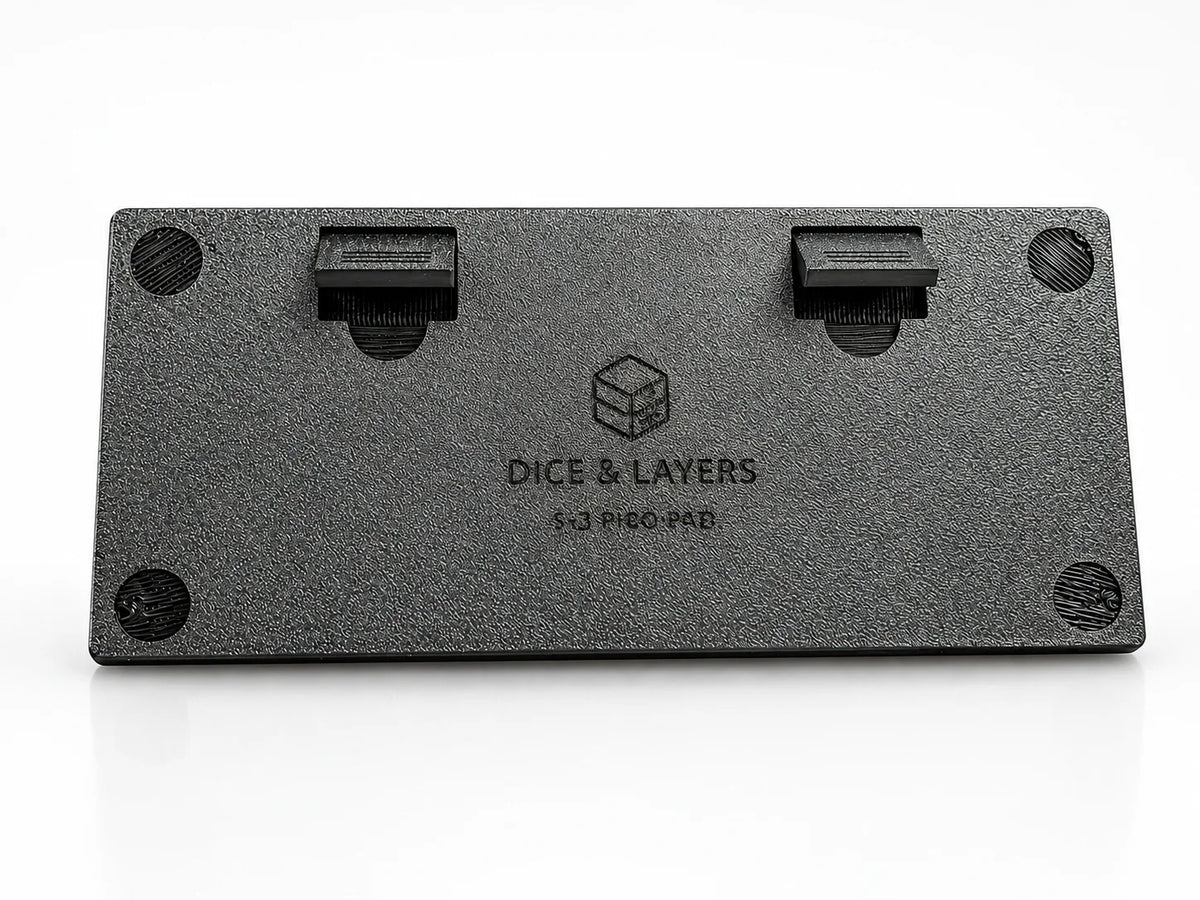 Underside of PicoPad 5x3 with Dice & Layers logo and fold-out flip stand