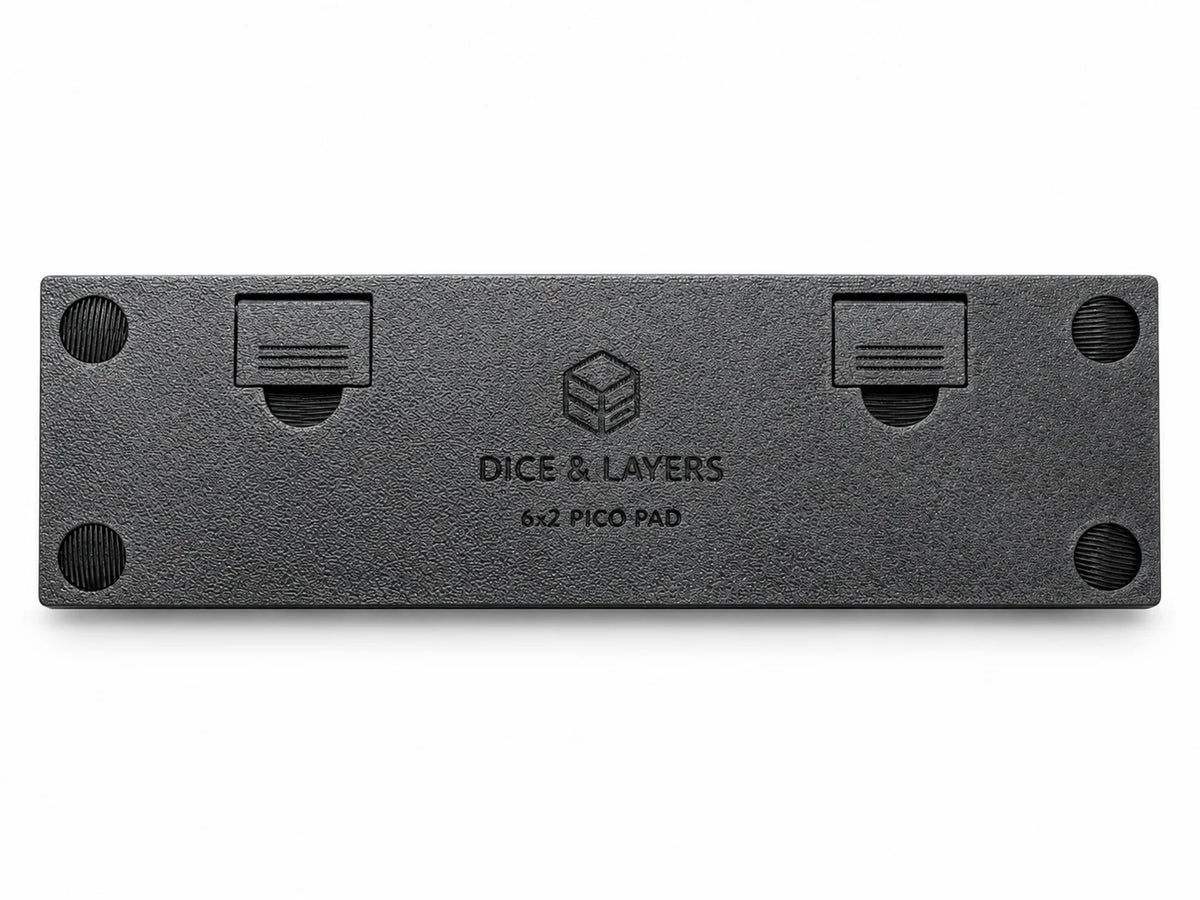 Underside of PicoPad 6x2 with Dice & Layers logo