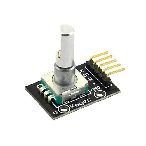 KY-040 style rotary encoder module with header pins at an angle