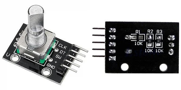 Rotary encoder module with 6mm shaft and push switch, front and back