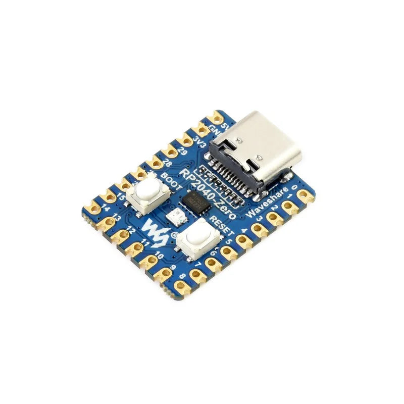 Waveshare RP2040-Zero development board with USB-C, angle view