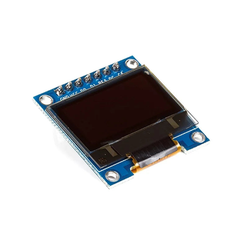 SSD1306 128x64 OLED display module at an angle