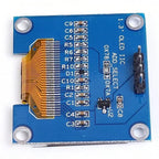 Back of OLED display module showing the PCB and I2C address jumper