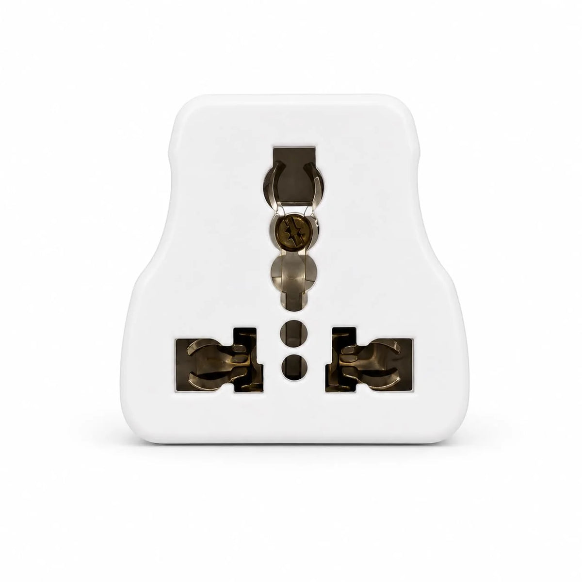 Universal 3 pin conversion plug, 6A to 16A, white, front view of socket